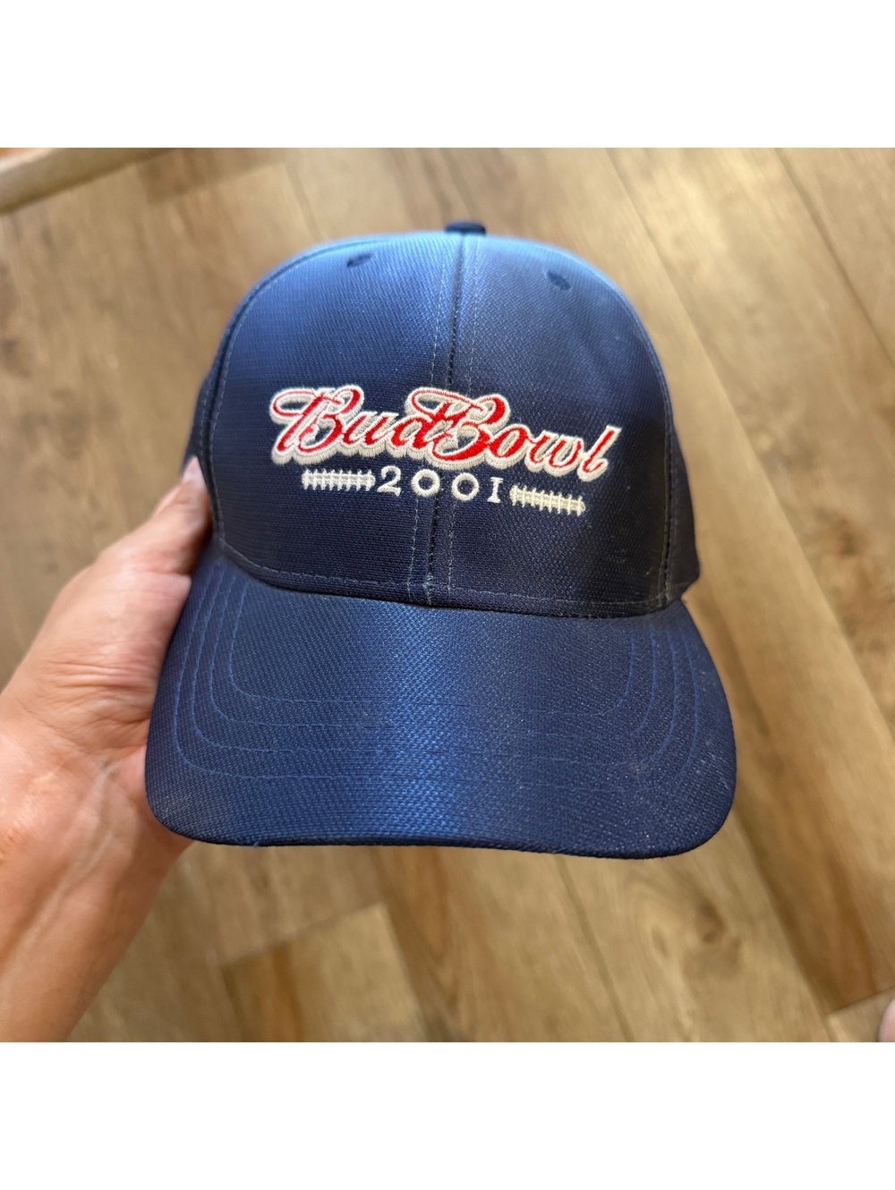 Vtg 2001 Budweiser Bud Bowl Snapback Hat Blue Beer Cap